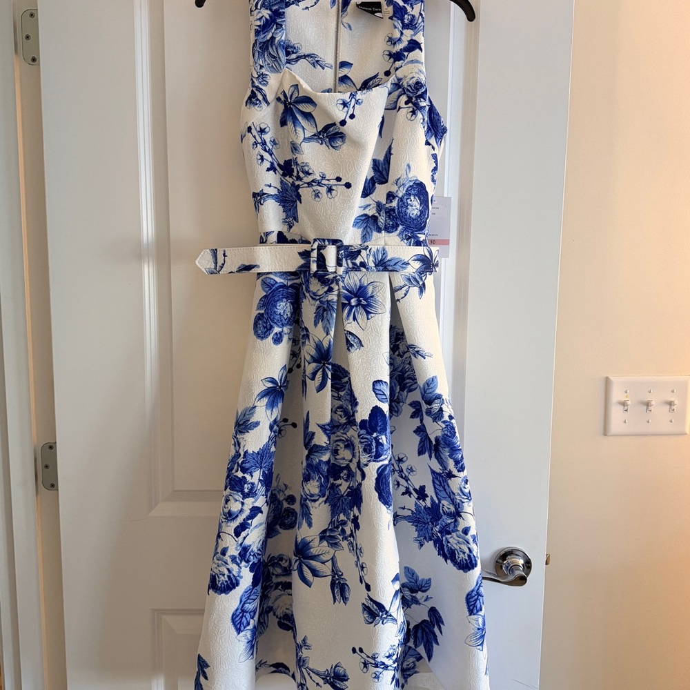 Maison Tara Blue and White Floral Midi Dress